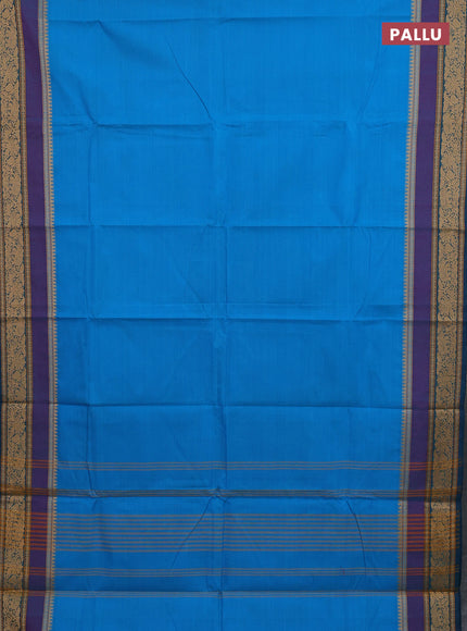Chettinad cotton saree cs blue and bluish purple with plain body and temple design rettapet thread woven border