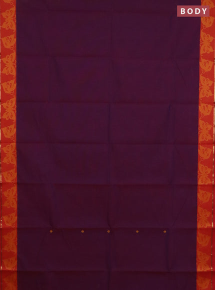 Chettinad cotton saree purple and red with thread woven buttas and thread woven border