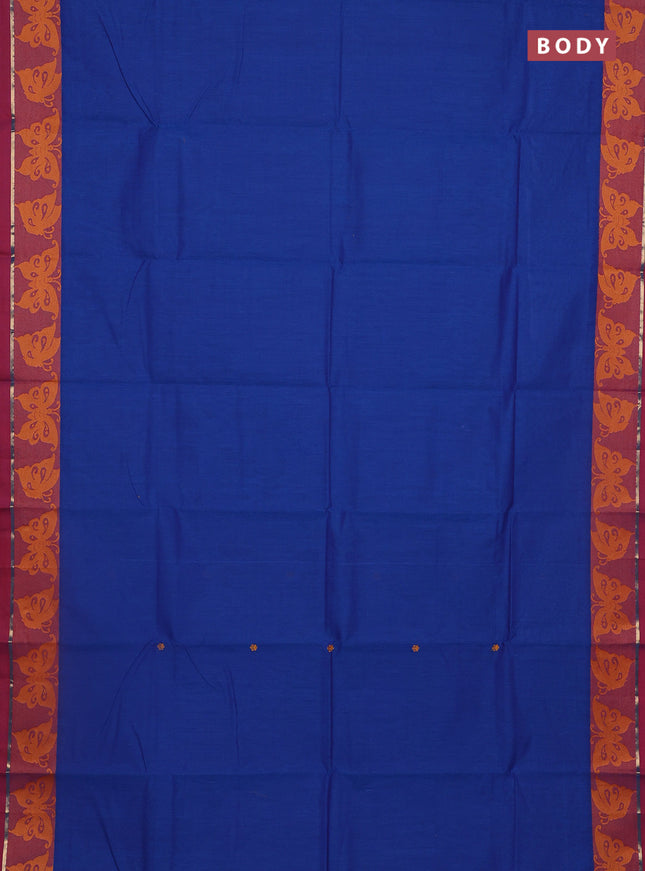 Chettinad cotton saree blue and purple with thread woven buttas and thread woven border