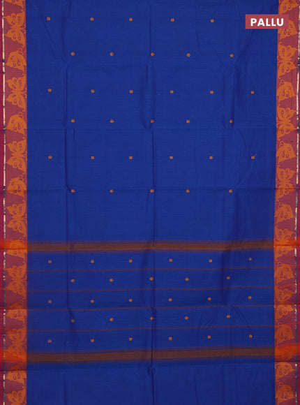 Chettinad cotton saree blue and purple with thread woven buttas and thread woven border