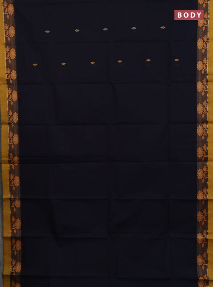 Chettinad cotton saree black and yellow with thread woven buttas and thread woven border