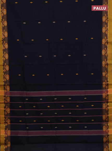 Chettinad cotton saree black and yellow with thread woven buttas and thread woven border
