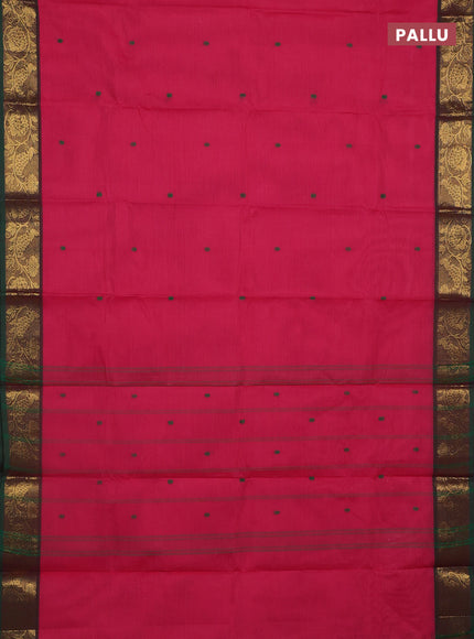 Chettinad cotton saree pink and green with thread woven buttas and peacock zari woven border