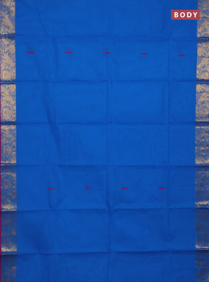 Chettinad cotton saree cs blue and purple with thread woven buttas and peacock zari woven border