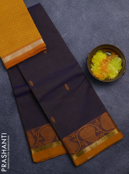 Chettinad cotton saree dual shade of blue and yellow with thread woven buttas and paisley thread woven border
