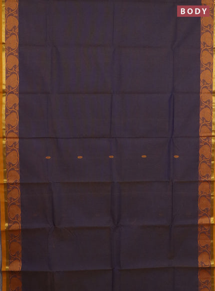 Chettinad cotton saree dual shade of blue and yellow with thread woven buttas and paisley thread woven border