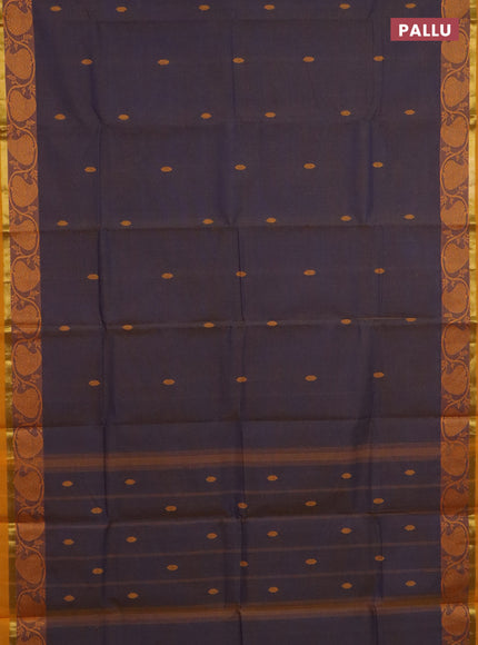Chettinad cotton saree dual shade of blue and yellow with thread woven buttas and paisley thread woven border