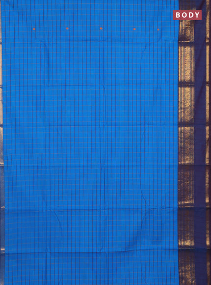 Chettinad cotton saree cs blue and brown with allover checks & thread woven buttas and zari woven border