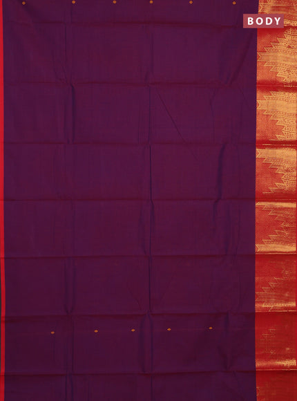 Chettinad cotton saree dual shade of purple and red with thread woven buttas and temple zari woven border
