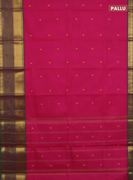 Chettinad cotton saree magenta pink and green with thread woven buttas and long zari woven border