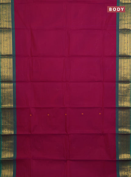 Chettinad cotton saree magenta pink and teal green with thread woven buttas and zari woven border