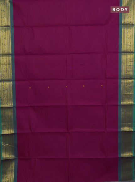 Chettinad cotton saree magenta pink and teal green with thread woven buttas and zari woven border