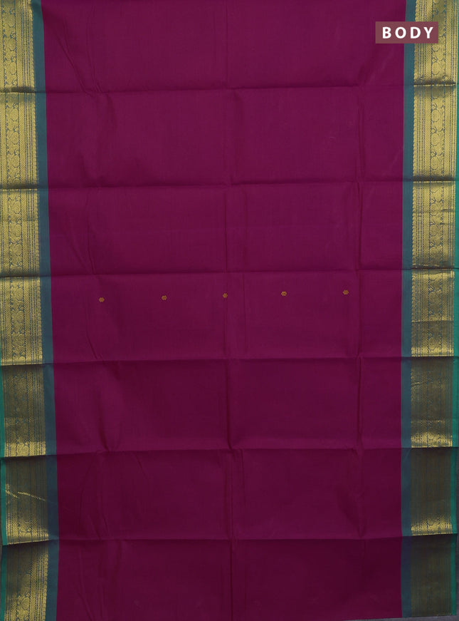 Chettinad cotton saree magenta pink and teal green with thread woven buttas and zari woven border