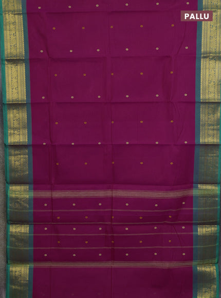 Chettinad cotton saree magenta pink and teal green with thread woven buttas and zari woven border