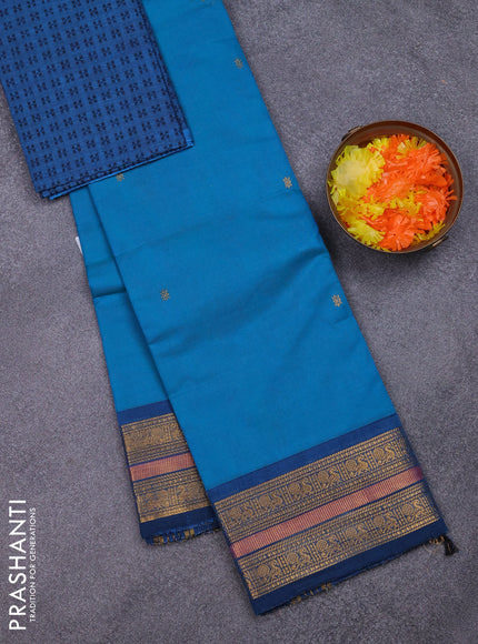 Chettinad cotton saree teal green and teal blue with zari woven buttas and zari woven border