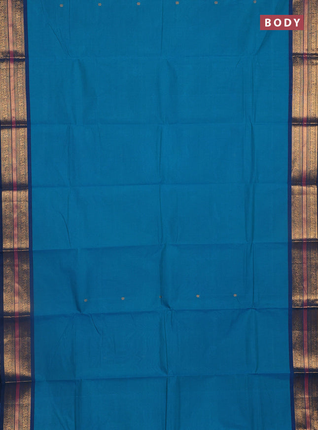 Chettinad cotton saree teal green and teal blue with zari woven buttas and zari woven border