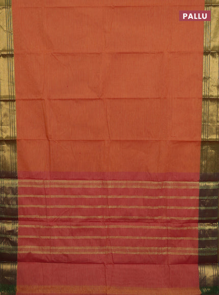Chettinad cotton saree rust shade and green with allover small checked pattern and zari woven border
