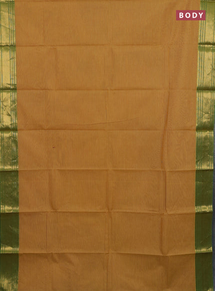 Chettinad cotton saree mustard yellow and green with allover small checked pattern and zari woven border