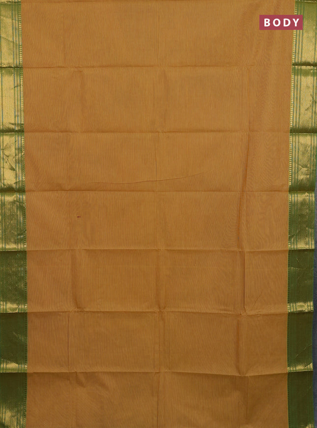 Chettinad cotton saree mustard yellow and green with allover small checked pattern and zari woven border