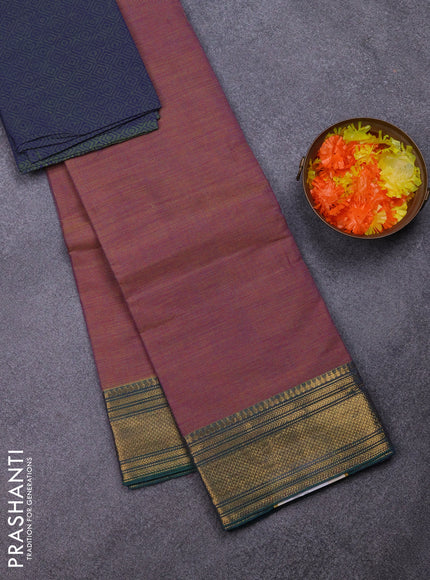 Chettinad cotton saree purple shade and green with allover small checked pattern and zari woven border