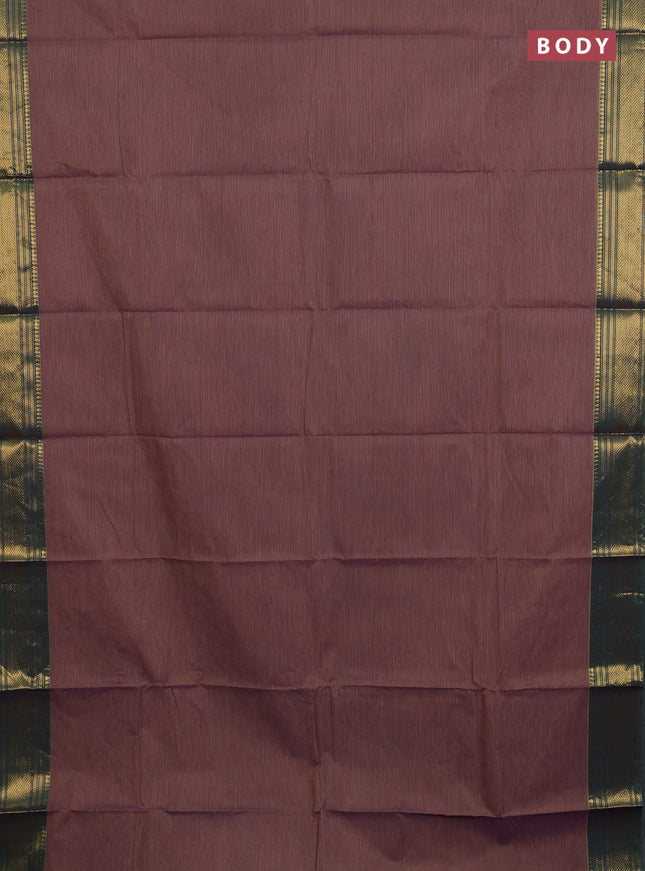 Chettinad cotton saree purple shade and green with allover small checked pattern and zari woven border