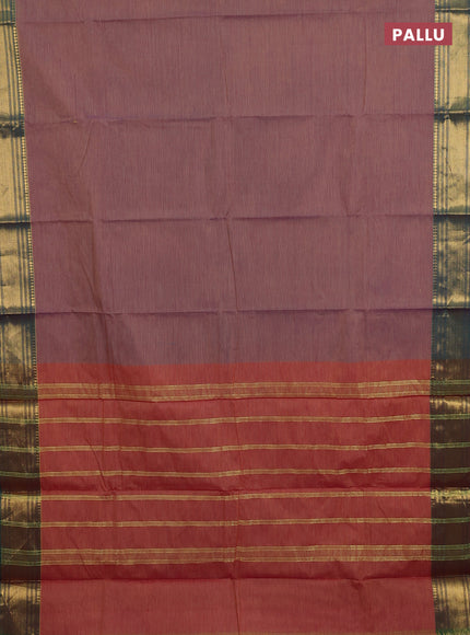 Chettinad cotton saree purple shade and green with allover small checked pattern and zari woven border