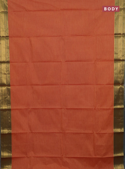 Chettinad cotton saree rust shade and green with allover small checked pattern and zari woven border