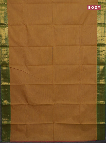 Chettinad cotton saree mustard yellow and green with allover small checked pattern and zari woven border