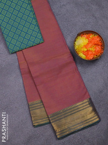 Chettinad cotton saree dual shade of pink and green with allover small checked pattern and zari woven border