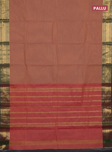 Chettinad cotton saree rust shade and teal green with allover small checked pattern and zari woven border