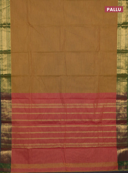 Chettinad cotton saree mustard green and light green with allover small checked pattern and zari woven border