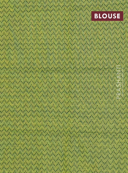 Chettinad cotton saree mustard green and light green with allover small checked pattern and zari woven border