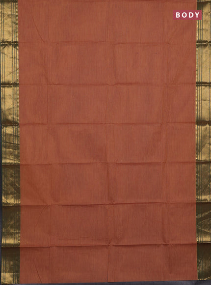 Chettinad cotton saree rust shade and light green with alllover small checked pattern and zari woven border