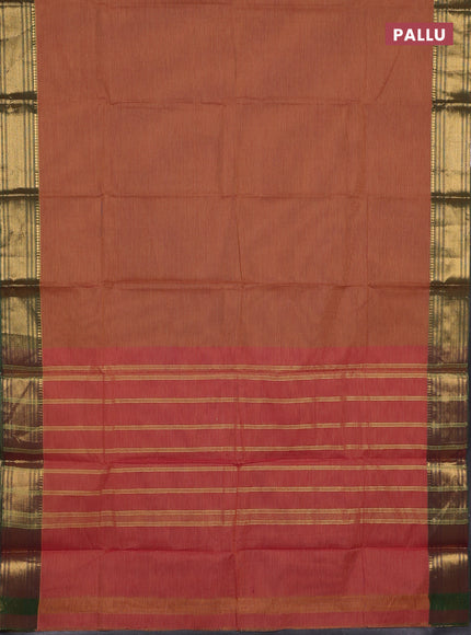 Chettinad cotton saree rust shade and light green with alllover small checked pattern and zari woven border