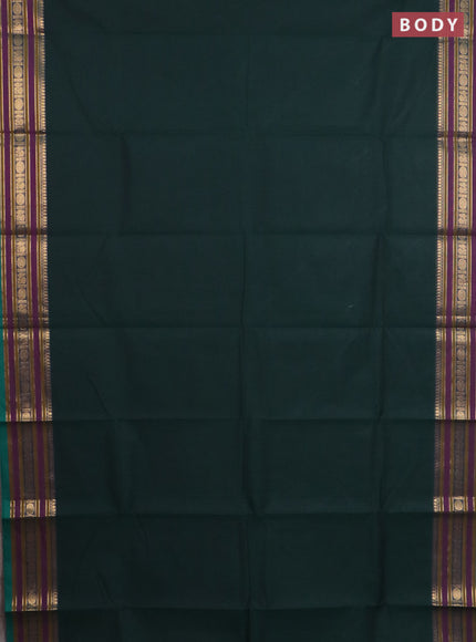 Chettinad cotton saree bottle green and teal green with plain body and rettapet zari woven butta border