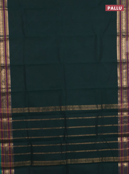 Chettinad cotton saree bottle green and teal green with plain body and rettapet zari woven butta border