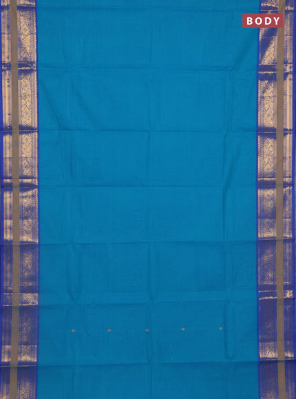 Chettinad cotton saree teal green shade and blue with zari woven buttas and zari woven border