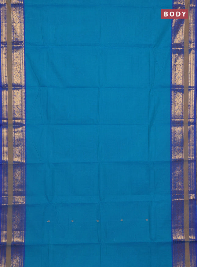 Chettinad cotton saree teal green shade and blue with zari woven buttas and zari woven border