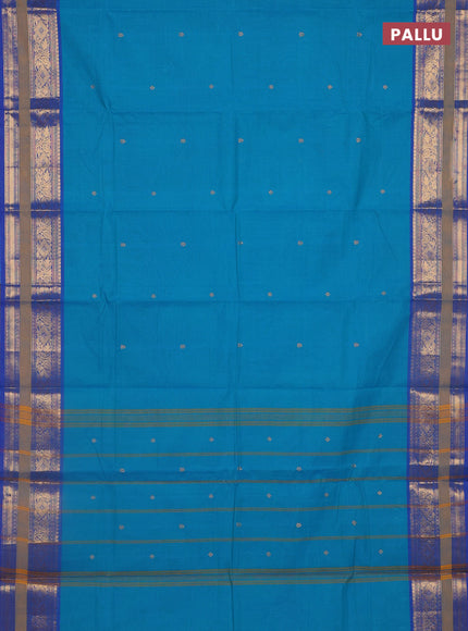 Chettinad cotton saree teal green shade and blue with zari woven buttas and zari woven border