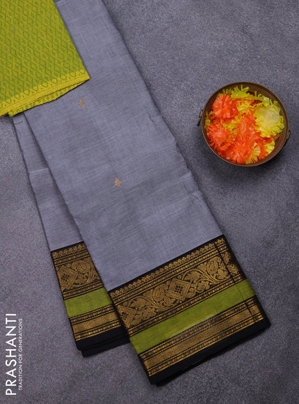 Chettinad cotton saree grey and light green with zari woven buttas and zari woven border