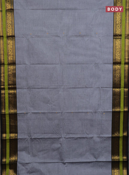 Chettinad cotton saree grey and light green with zari woven buttas and zari woven border