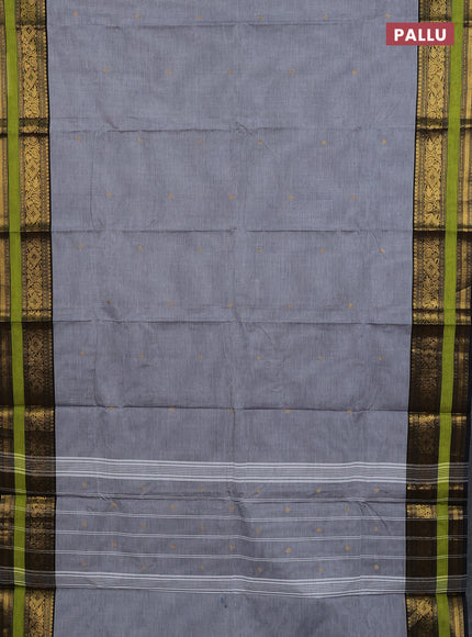Chettinad cotton saree grey and light green with zari woven buttas and zari woven border