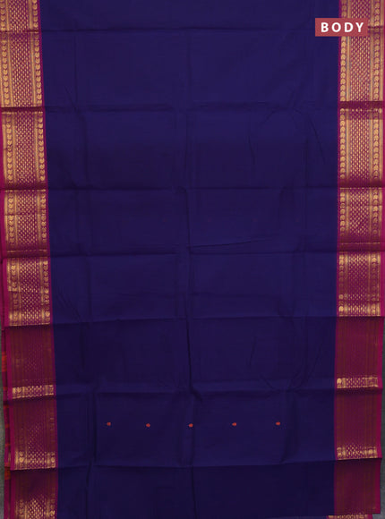 Chettinad cotton saree navy blue and purple with thread woven buttas and rettapet paisley zari woven butta border