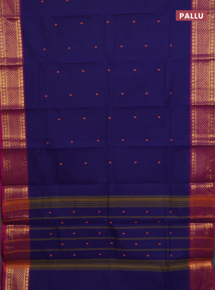 Chettinad cotton saree navy blue and purple with thread woven buttas and rettapet paisley zari woven butta border