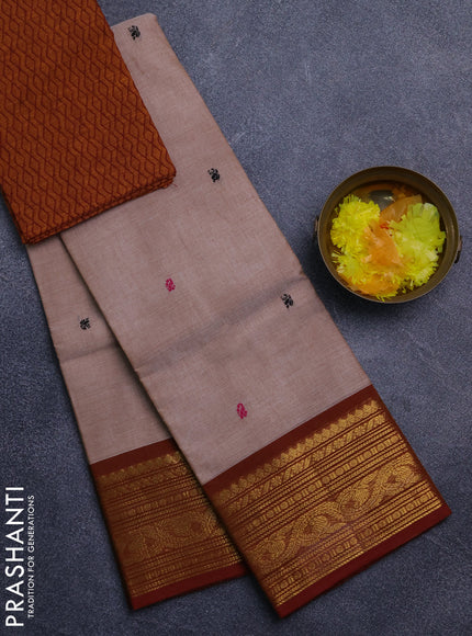 Chettinad cotton saree pastel brown and brown with thread woven buttas and zari woven border