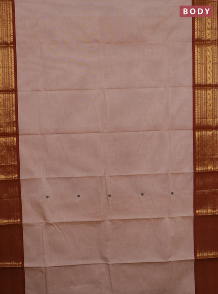 Chettinad cotton saree pastel brown and brown with thread woven buttas and zari woven border