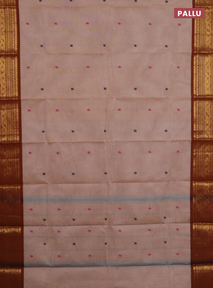 Chettinad cotton saree pastel brown and brown with thread woven buttas and zari woven border