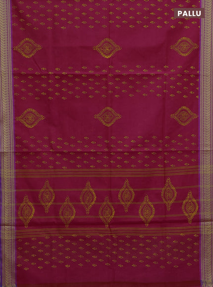 Chettinad cotton saree pink and violet with allover prints and thread woven border