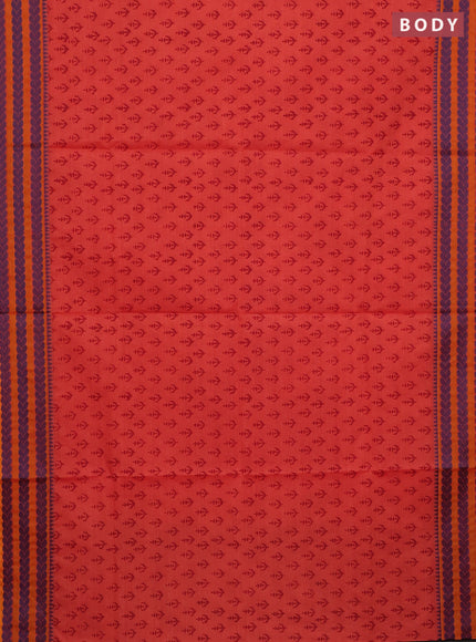 Chettinad cotton saree rustic orange and mustard yellow with allover prints and thread woven border