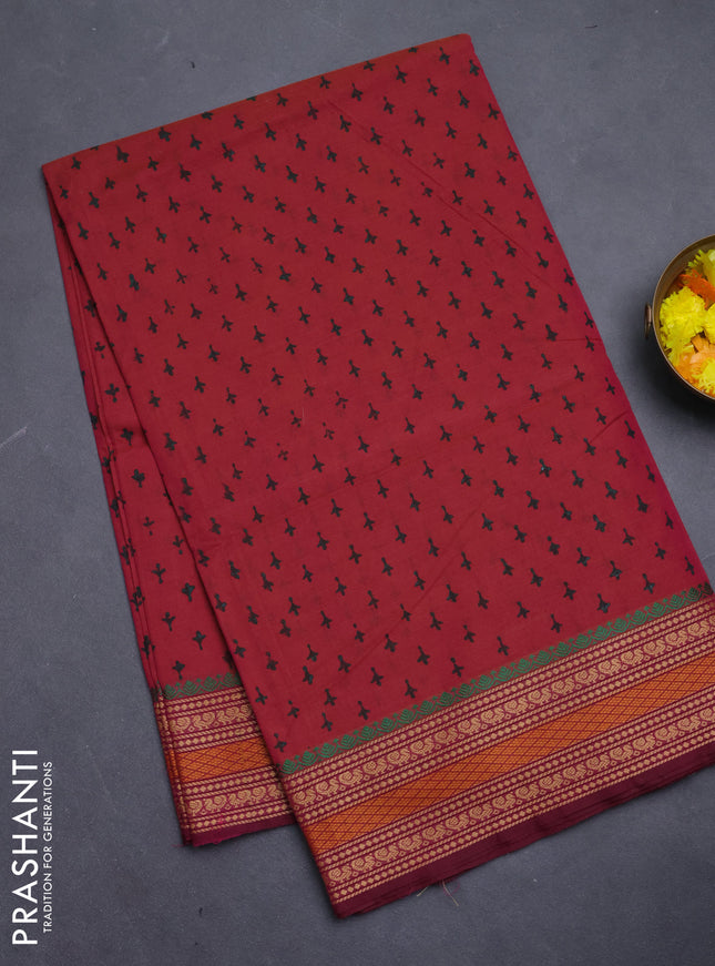 Chettinad cotton saree dual shade of pink and magenta pink with allover butta prints and thread woven border